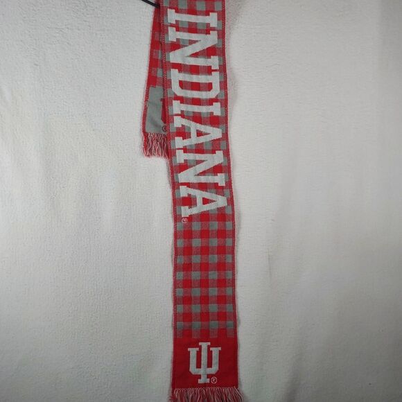 IU Hoosiers Indiana University NCAA Knit Scarf Red Gray Checkered Fan Gear - Picture 2 of 4